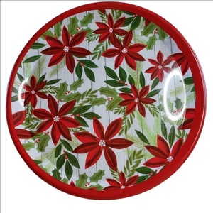 Poinsettia Holly Berries Circular Serving Platter Medium